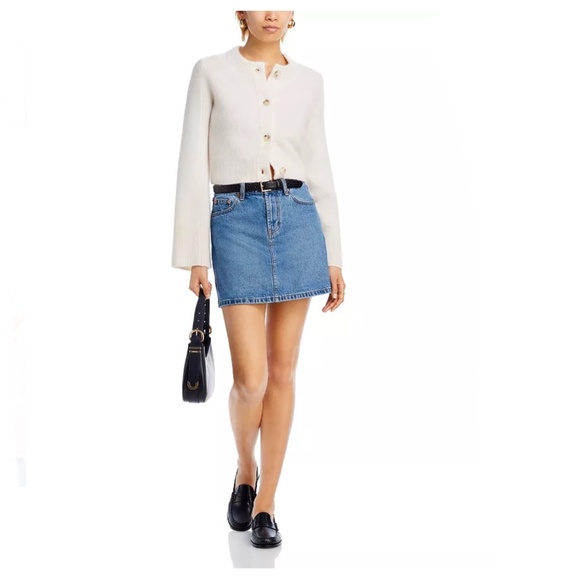 Luxurious 100% Cashmere Cropped Wide Sleeve Crewneck Cardigan By Aqua in Ivory - Picture 2 of 6